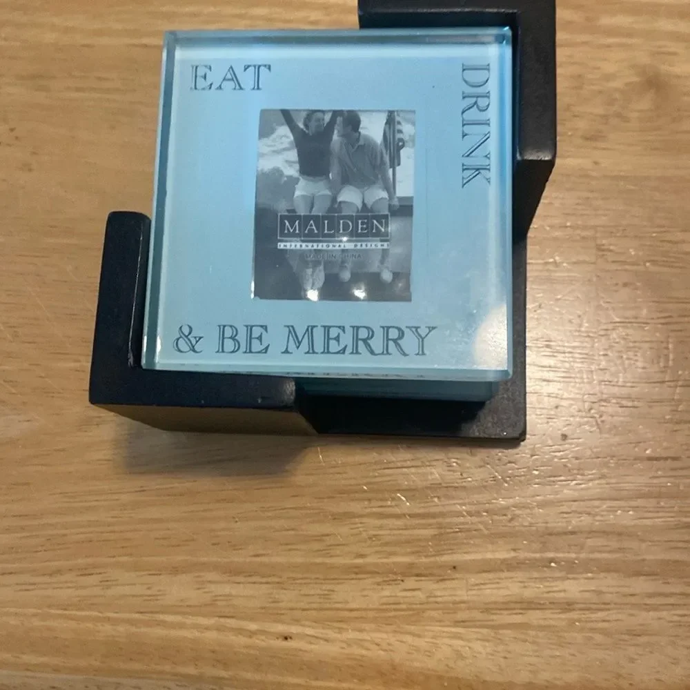 Malden Glass Coasters (4 piece set) with Black Holder